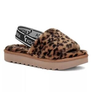 Koolaburra by UGG Fuzz'n II Slipper 9 Backstrap Slide Leopard Faux Fur Plush